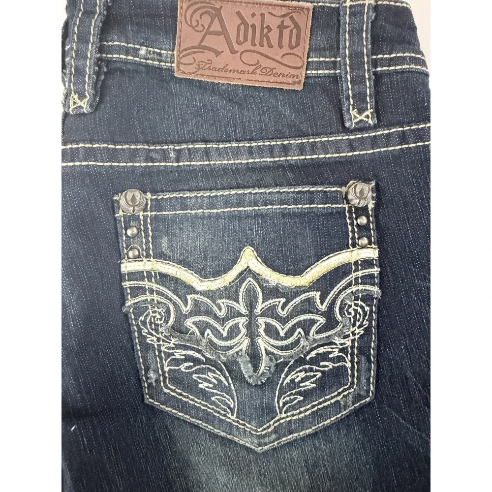 NWT Adiktd Denim Jeans 6/29 L 31 Low Rise Straight‎ Embroidered Distressed Bling